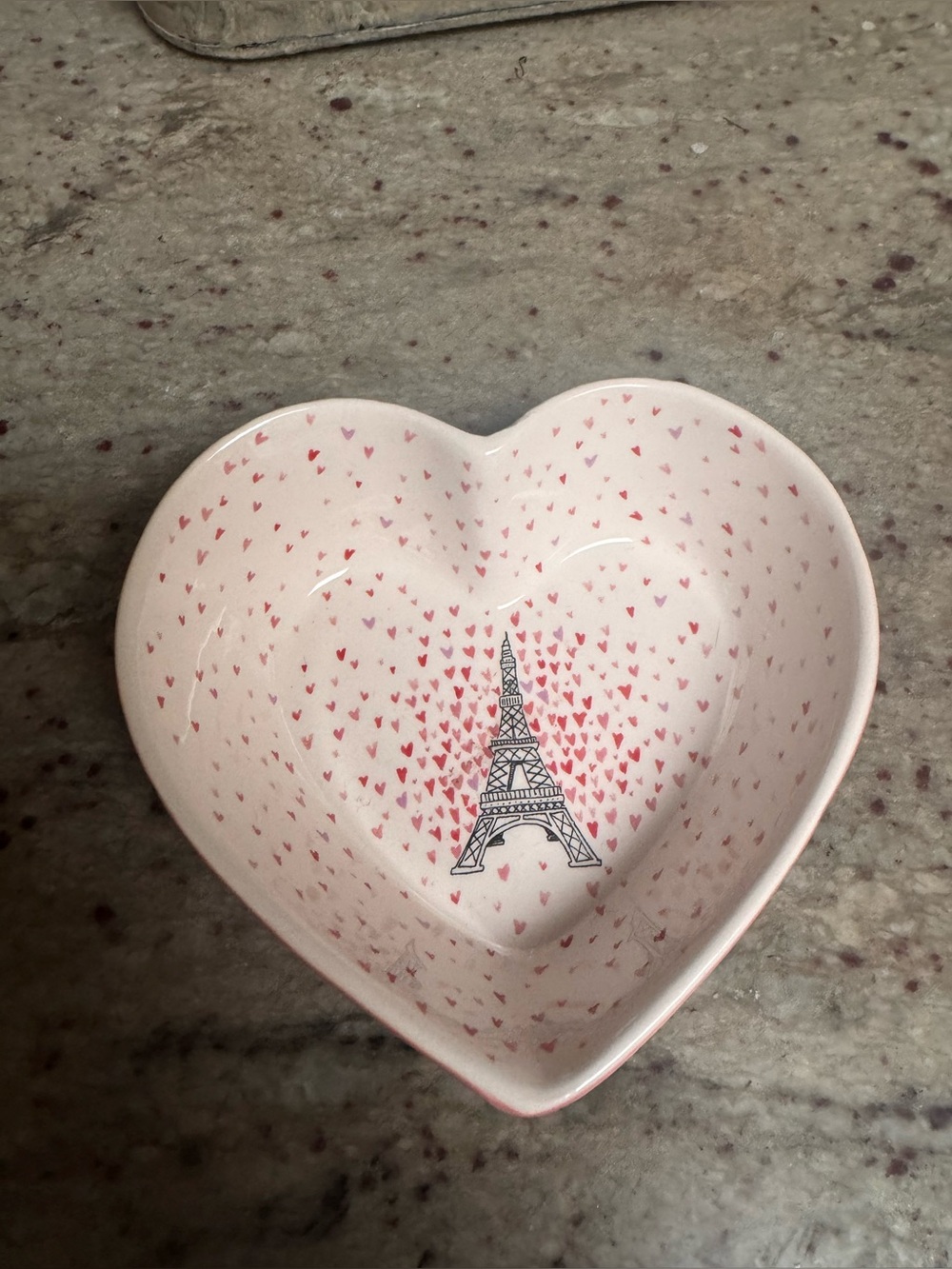 Sur La Table Pink Heart Eiffel Tower Ceramic Trinket Dish